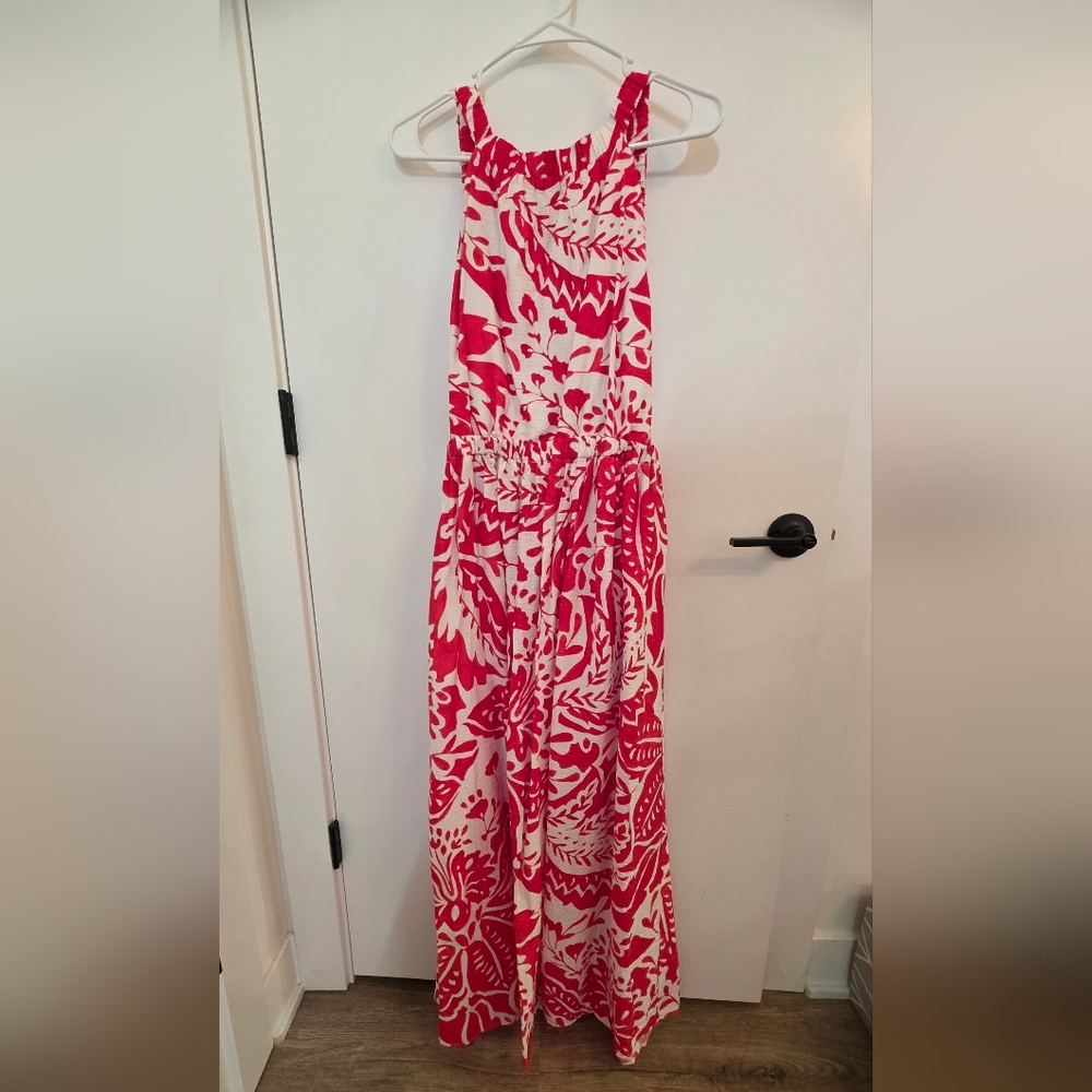 Red and White OPEN BACK VACATION OR WEDDING Maxi Dress